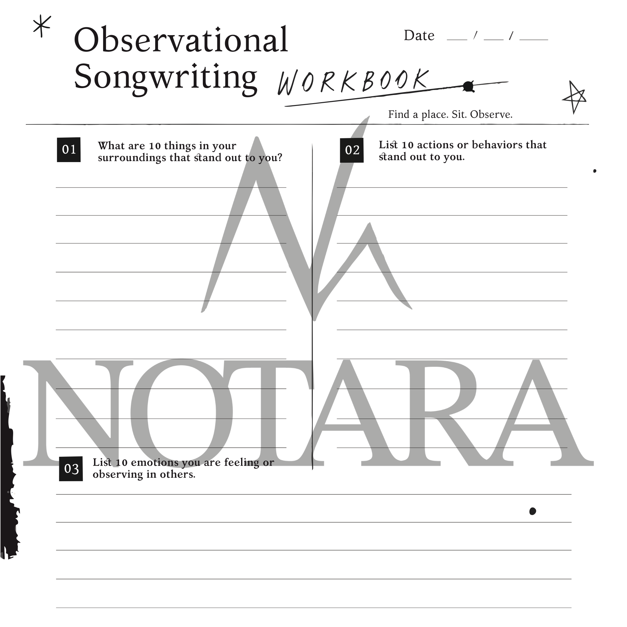 Observational Songwriting Workbook for Writers Block